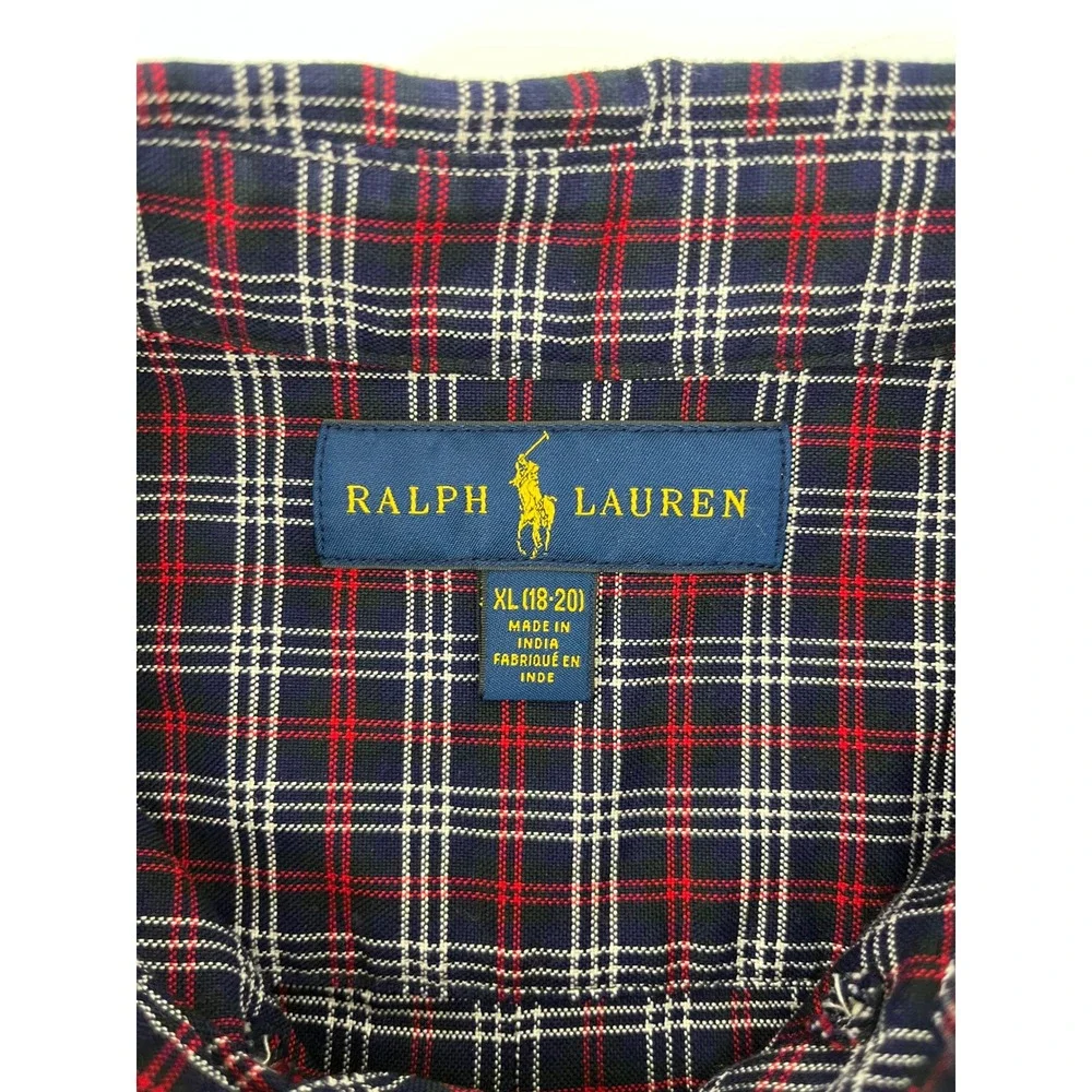 Boys Ralph Lauren‎ Plaid Button Down Shirt Long Sleeve Size XL 18-20 Navy Red